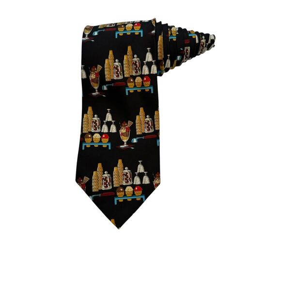Ice Cream Dessert Theme Hand Made Rayon Men's Utopia Navy Blue Necktie - Picture 1 of 6